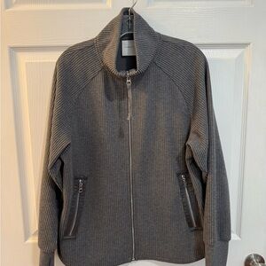 Varley Light Gray Ribbed Knit Cardigan